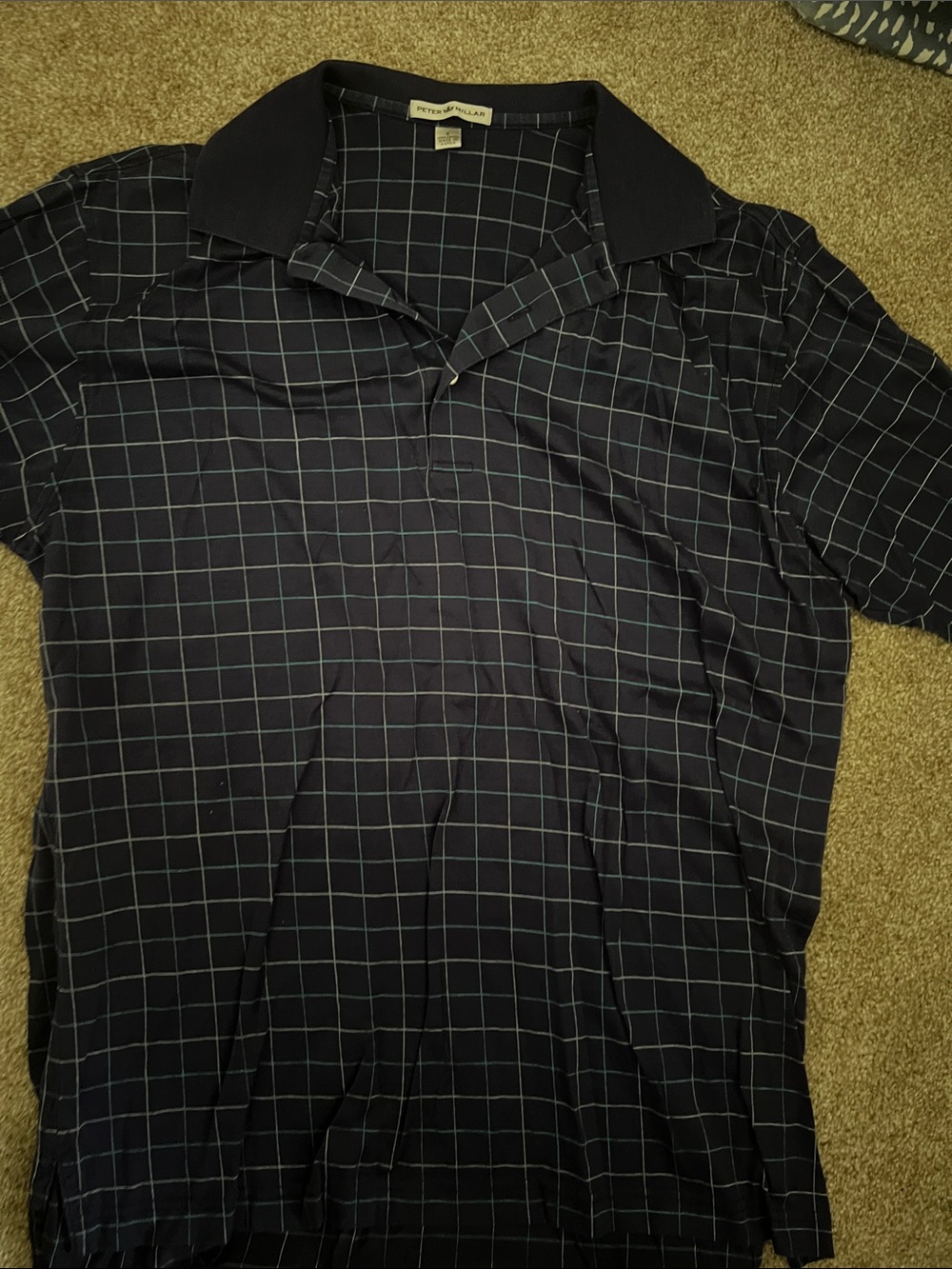 Peter Millar Navy Grid-Check Polo Shirt